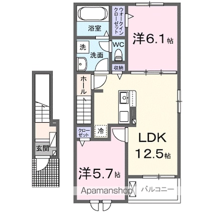 ソレイユカヤノⅥ[2LDK/56.44m2]の間取図