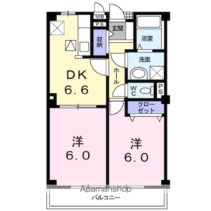 ブランドール[2DK/43.82m2]の間取図