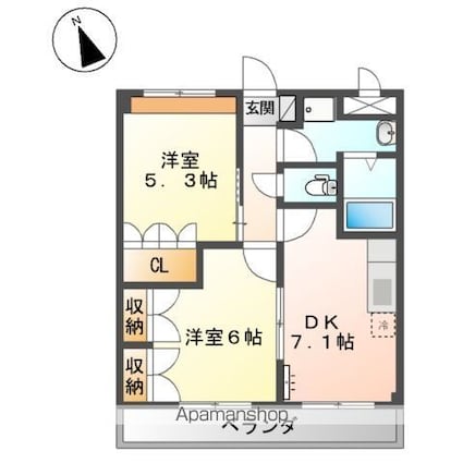 グリーンヒルズ曙[2DK/45.36m2]の間取図