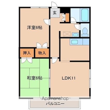サンシティ沖野Ｂ[2LDK/52.17m2]の間取図