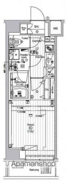 ザ・プレミアムキューブＧ潮見[1K/25.62m2]の間取図