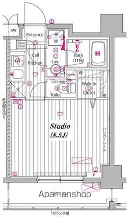 東京都港区高輪１丁目[1K/25.44m2]の間取図