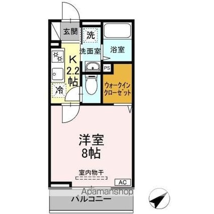 Ｄーｒｏｏｍ土樋[1K/26.66m2]の間取図