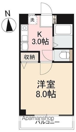シャンボール中央町[1K/23.8m2]の間取図