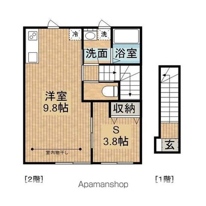 テゾーロ梨木Ｃ棟[1LDK/38.43m2]の間取図