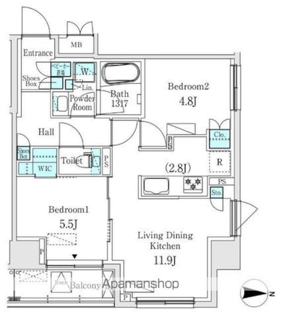 ＡＳＭＡＣＩ　ＭＡＩＳＯＮ両国Ⅰ[2LDK/52.15m2]の間取図