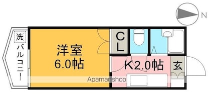 スカイプラザ新田[1K/19.44m2]の間取図