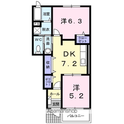 ヒルサイド軽井沢　Ⅱ[2DK/46.49m2]の間取図