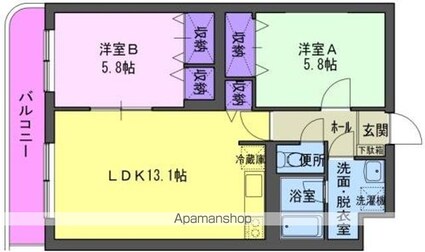 アリエスＫ[2LDK/56.7m2]の間取図