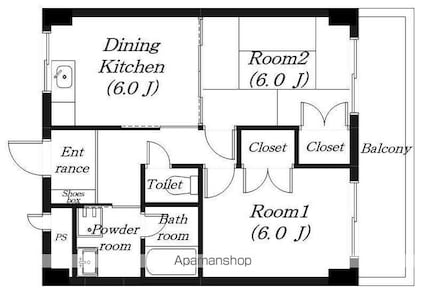 滋賀県大津市大萱７丁目[2DK/45.36m2]の間取図