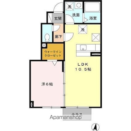 グランモア泉野　Ⅲ[1LDK/38.48m2]の間取図