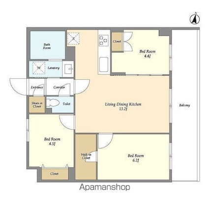 メゾンドオンディーヌ[3LDK/62.15m2]の間取図
