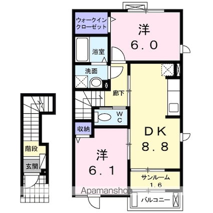 プラシード　Ⅱ[2DK/56.04m2]の間取図