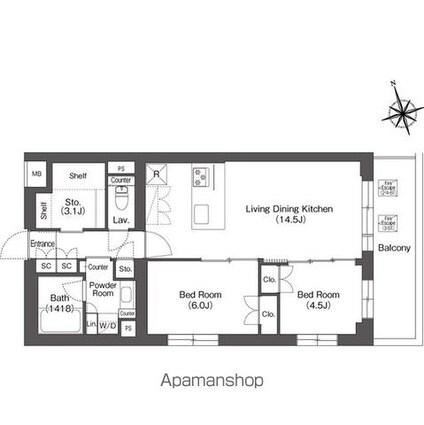 ルーウェ東大泉[2LDK/62.04m2]の間取図