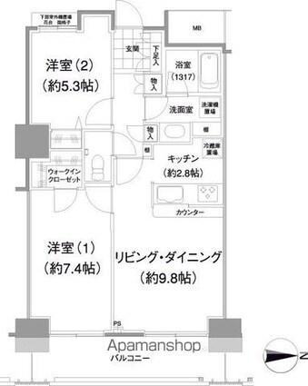 イストワール[2LDK/57.58m2]の間取図