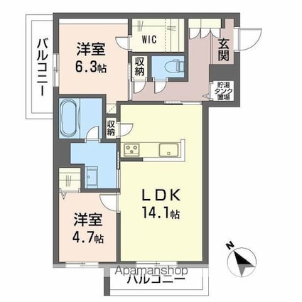 シャーメゾンｉｒｏｈａ[2LDK/65.54m2]の間取図