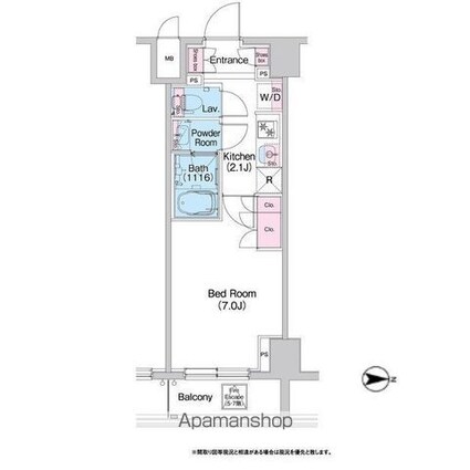 コンフォリア世田谷上馬[1K/25.41m2]の間取図