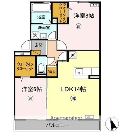 リビングタウン稲毛の杜　Ｄ[2LDK/67.8m2]の間取図