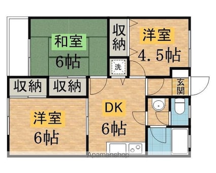 ヴィラソレイユＡ[3DK/49.58m2]の間取図