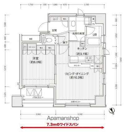 ドゥーエ銀座イーストⅡ[1LDK/47.35m2]の間取図