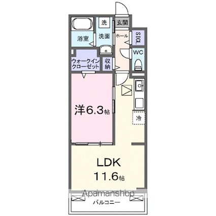 ディアコート唐崎[1LDK/42.59m2]の間取図