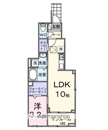 ヒカルサ西東京向台イースト[1LDK/38.52m2]の間取図