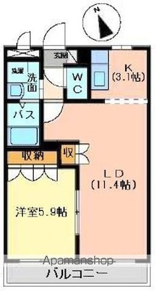 広島県福山市新涯町２丁目[1LDK/45.63m2]の間取図