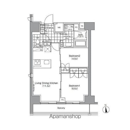 パークハビオ秋葉原エスト[2LDK/50.05m2]の間取図