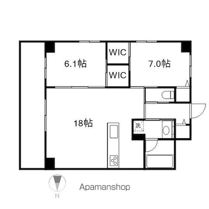 愛知県名古屋市西区菊井２丁目[2LDK/70.84m2]の間取図