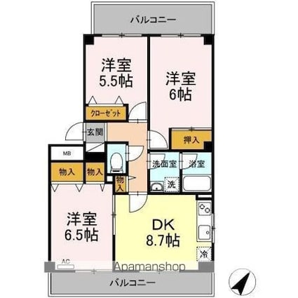ベルエアーガーデン[3DK/62.15m2]の間取図