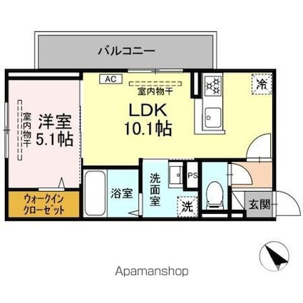 ディアライズ北山[1LDK/37.78m2]の間取図