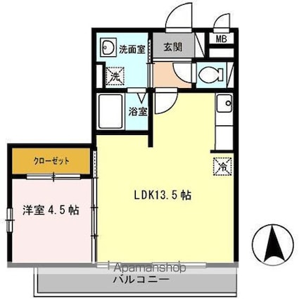 ＤーＲｏｏｍ三百人町　Ａ[1LDK/43.27m2]の間取図