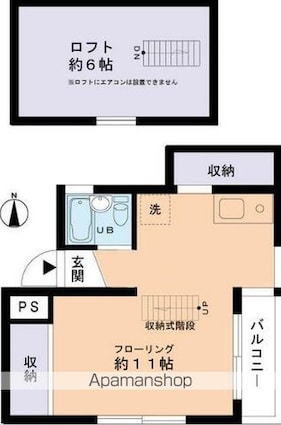 東京都新宿区荒木町[1R/34m2]の間取図