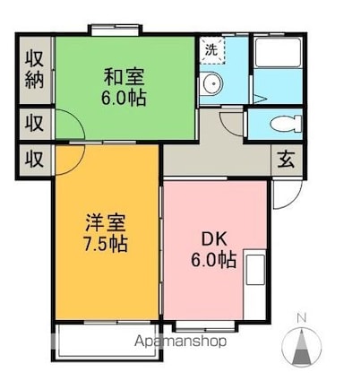 ユーハイツ光[2DK/45m2]の間取図
