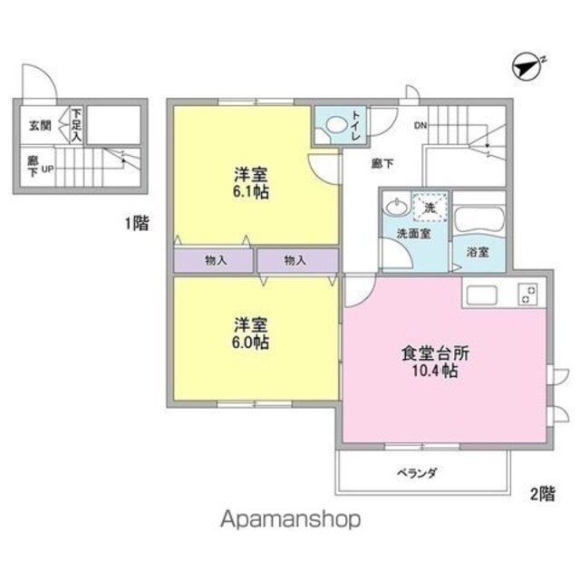 深沢パークコートⅠ[2LDK/58.6m2]の間取図