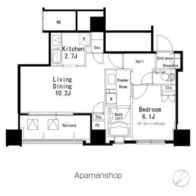 ＭＦＰＲ目黒タワー[1LDK/44.64m2]の間取図