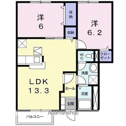 サンブリーゼ東山　Ａ[2LDK/57.48m2]の間取図
