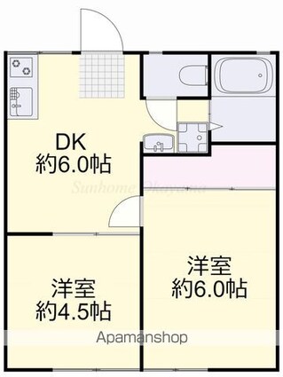 岡山県岡山市北区平野[2DK/35.91m2]の間取図