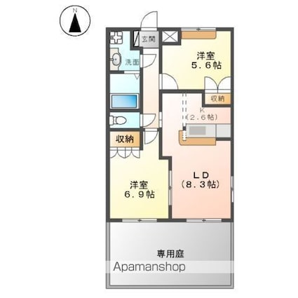 レジデンス城西Ⅱ[2LDK/54m2]の間取図