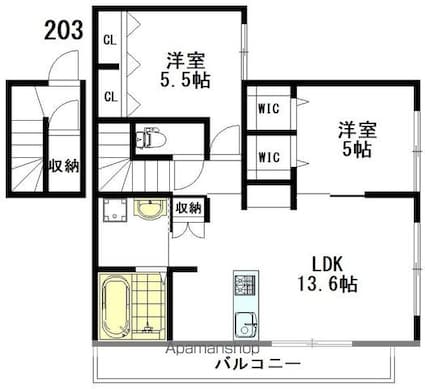 エミーズ２[2LDK/65.39m2]の間取図