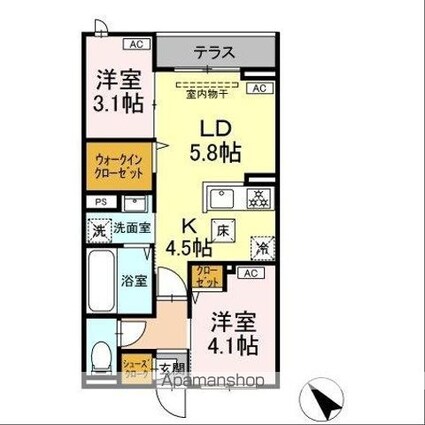 （仮）ＤーＲＯＯＭ白鳥４丁目[2LDK/43.25m2]の間取図