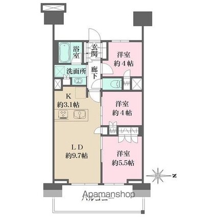 ザ・パークハウス亀戸九丁目[3LDK/58.2m2]の間取図