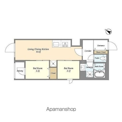 グランカーサ千駄木[2LDK/40.64m2]の間取図
