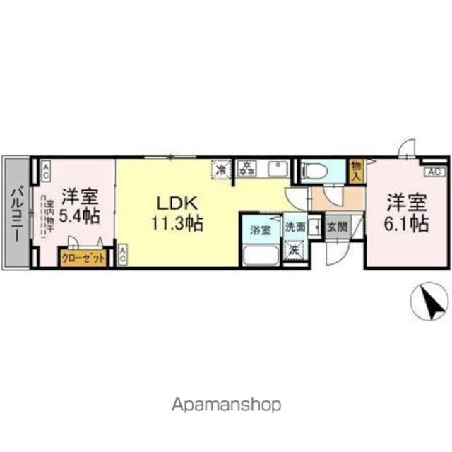 セレスティア中台[2LDK/48.76m2]の間取図