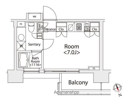 カスタリア戸越[1R/20.65m2]の間取図