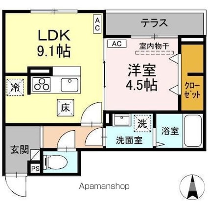 ＤーＲＯＯＭ元横山町[1LDK/36m2]の間取図
