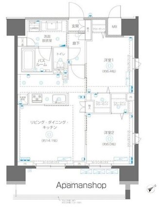 アルファレジデンシア南千住[2LDK/62.72m2]の間取図