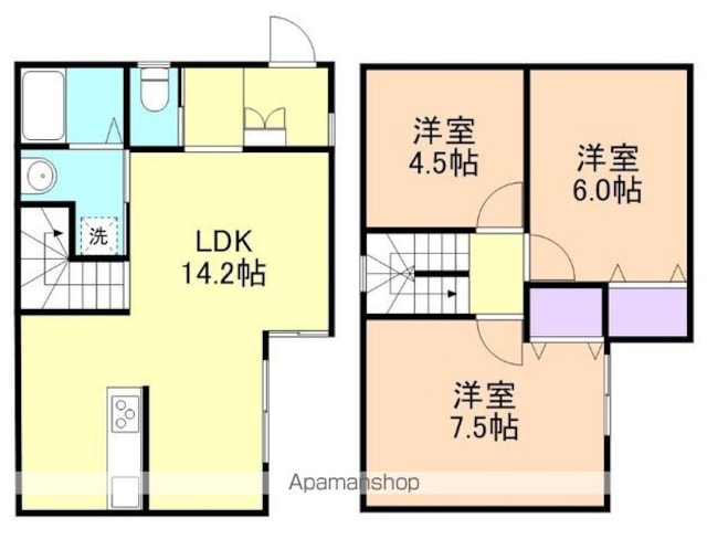ヤマイチテラス西庄[3LDK/77m2]の間取図