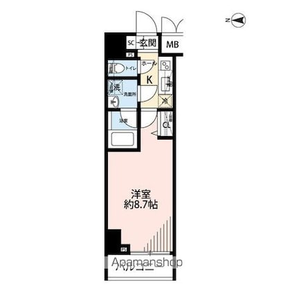 プレール・ドゥーク文京湯島[1K/26.22m2]の間取図