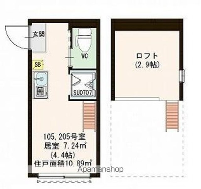 ハーモニーテラス小豆沢Ⅱ[1R/10.89m2]の間取図